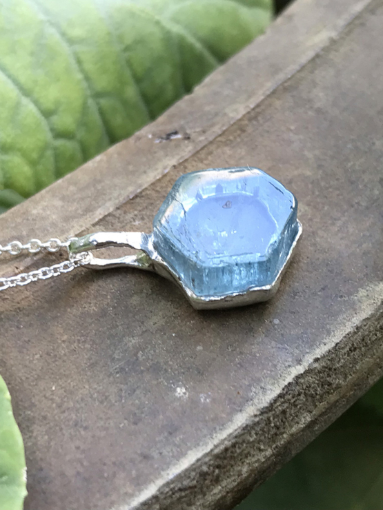 raw aquamarine pendant necklace for girls-Natural aquamarine pendant-Blue gemstone pendant