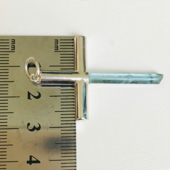 Aquamarine cross pendant- Long aquamarine crystal mounted in a sterling silver cross pendant