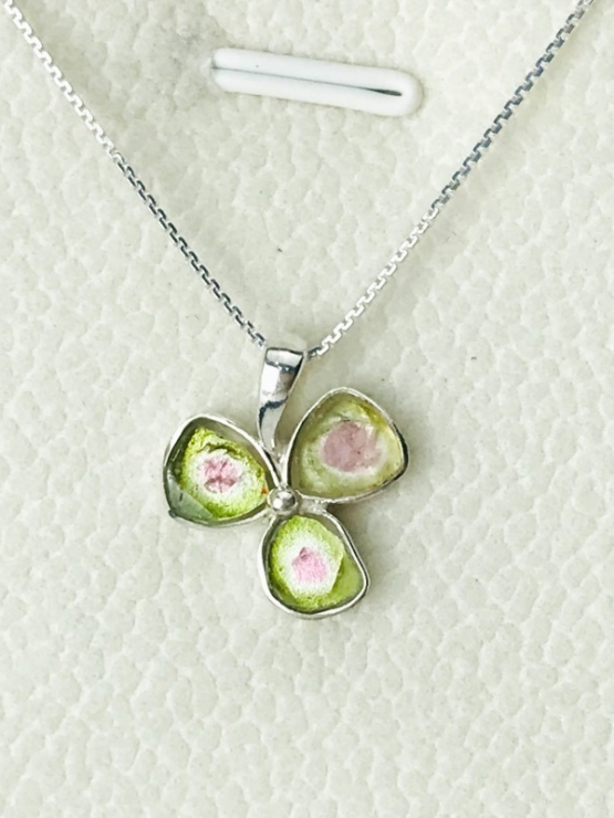 Clover watermelon tourmaline pendant sterling silver watermelon tourmaline pendant