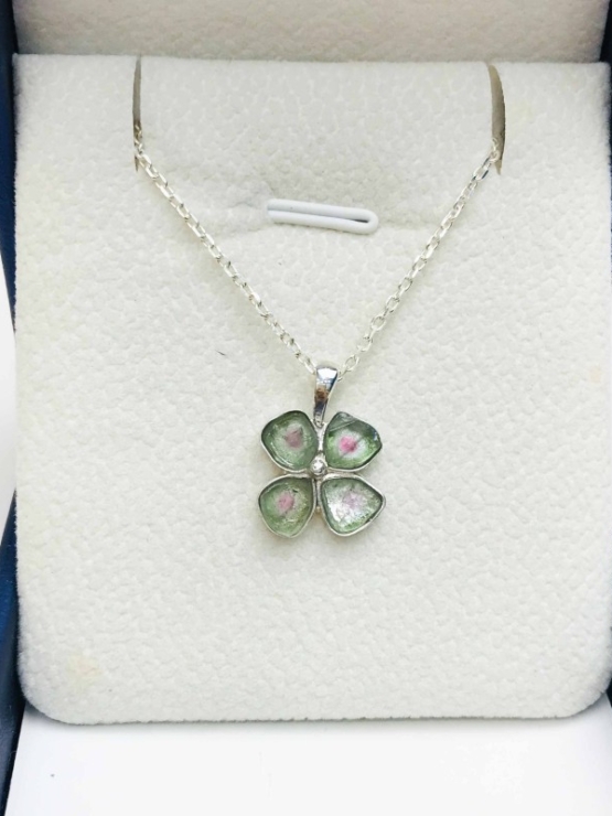 Clover watermelon tourmaline pendant sterling silver watermelon tourmaline pendant