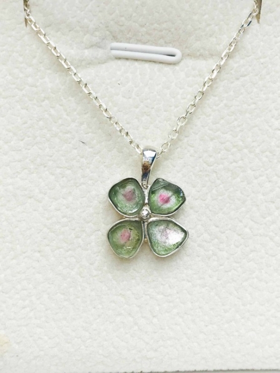 Clover watermelon tourmaline pendant sterling silver watermelon tourmaline pendant