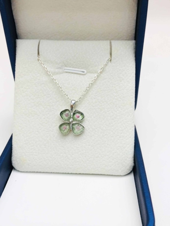 Clover watermelon tourmaline pendant sterling silver watermelon tourmaline pendant