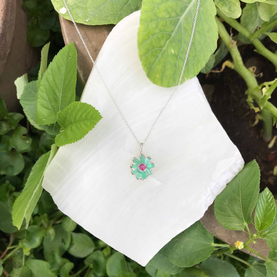 Emerald flower pendant necklace for her May birthstone for her