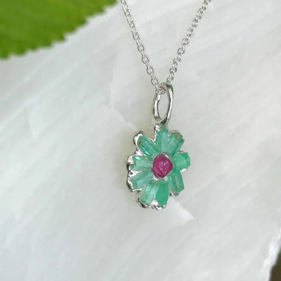 Emerald flower pendant necklace for her May birthstone for her