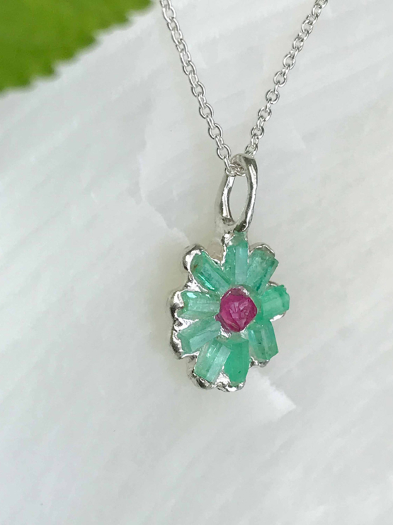 Emerald flower pendant necklace for her May birthstone for her