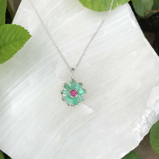 Emerald flower pendant necklace for her May birthstone for her
