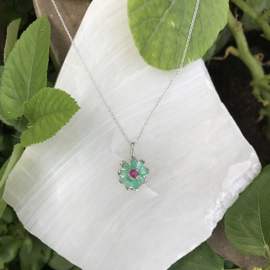 Emerald flower pendant necklace for her May birthstone for her