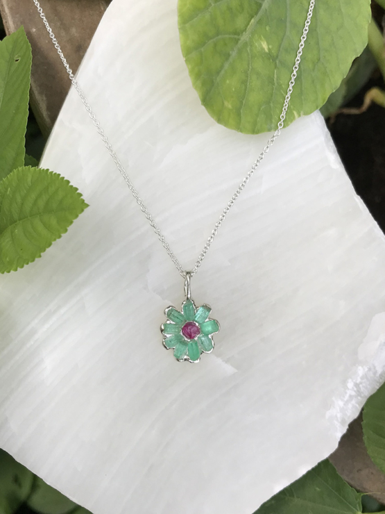 Emerald flower pendant necklace for her May birthstone for her