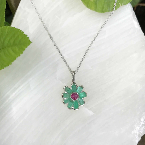 Emerald flower pendant necklace for her May birthstone for her