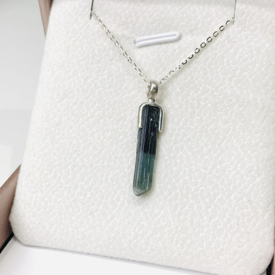 Indicolite tourmaline pendant- Raw tourmaline pendant-Paraiba to