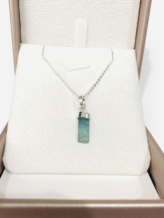 Indicolite tourmaline pendant- Raw tourmaline pendant-Paraiba tourmaline pendant necklace-Indicolite tourmaline crystal pendant