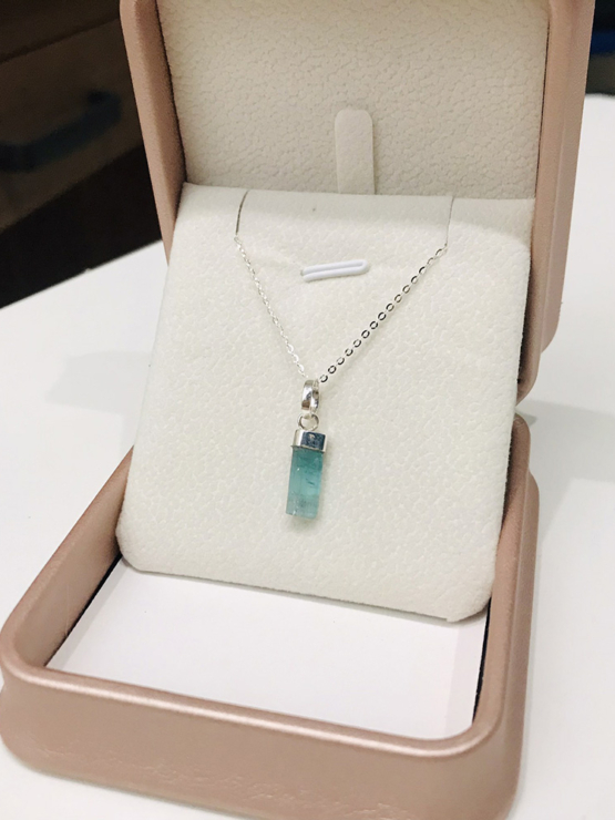 Indicolite tourmaline pendant- Raw tourmaline pendant-Paraiba tourmaline pendant necklace-Indicolite tourmaline crystal pendant