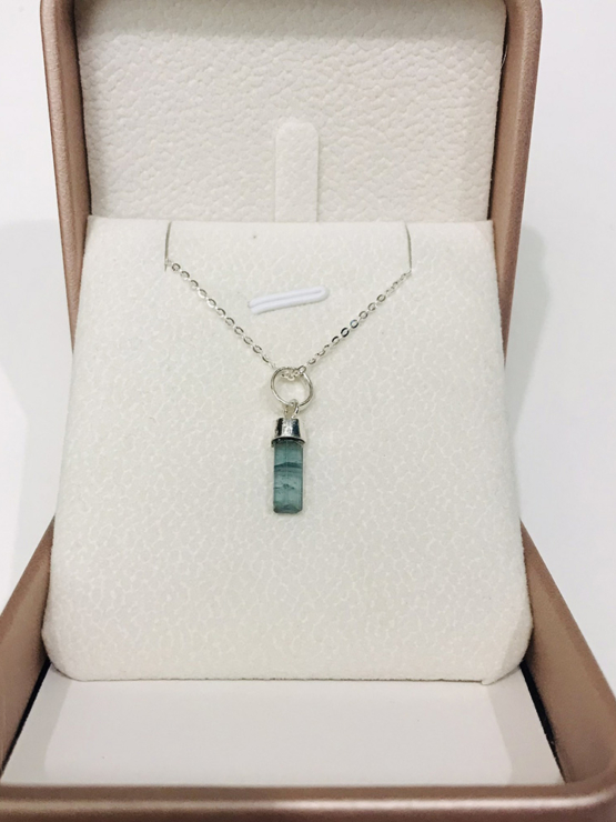 Indicolite tourmaline pendant- Raw tourmaline pendant-Paraiba tourmaline pendant necklace-Indicolite tourmaline crystal pendant