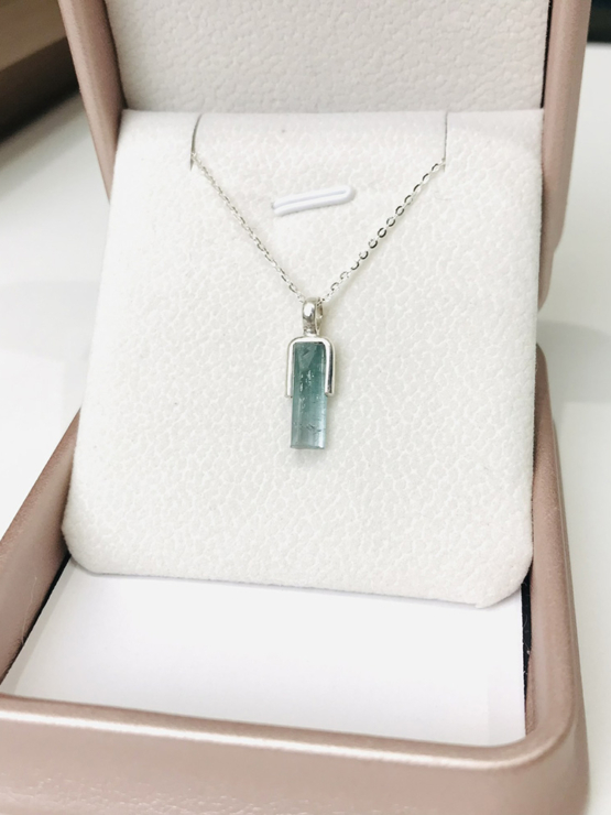 Indicolite tourmaline pendant- Raw tourmaline pendant-Paraiba tourmaline pendant necklace-Indicolite tourmaline crystal pendant