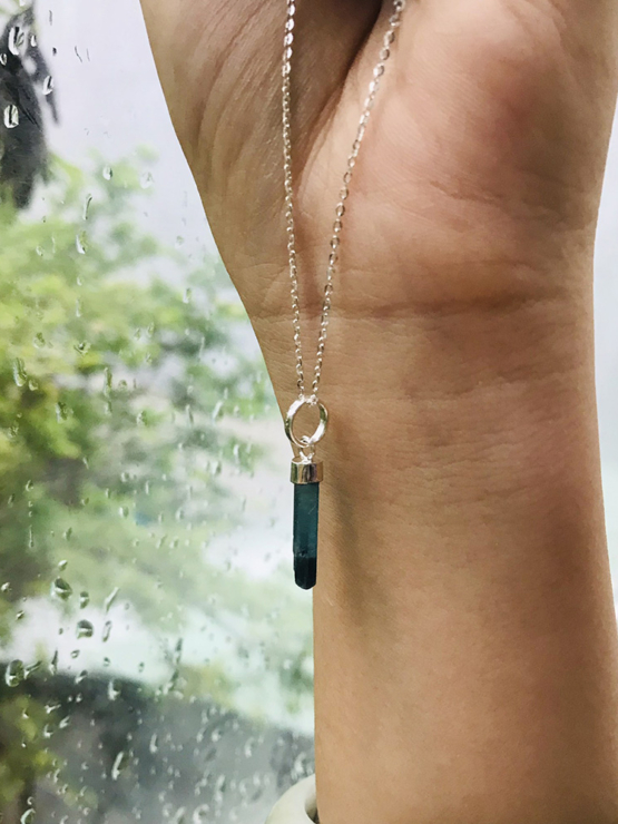 Indicolite tourmaline pendant- Raw tourmaline pendant-Paraiba tourmaline pendant necklace-Indicolite tourmaline crystal pendant