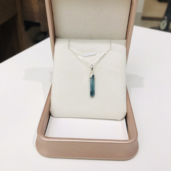 Indicolite tourmaline pendant- Raw tourmaline pendant-Paraiba tourmaline pendant necklace-Indicolite tourmaline crystal pendant