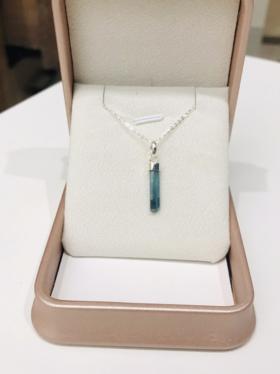 Indicolite tourmaline pendant- Raw tourmaline pendant-Paraiba tourmaline pendant necklace-Indicolite tourmaline crystal pendant