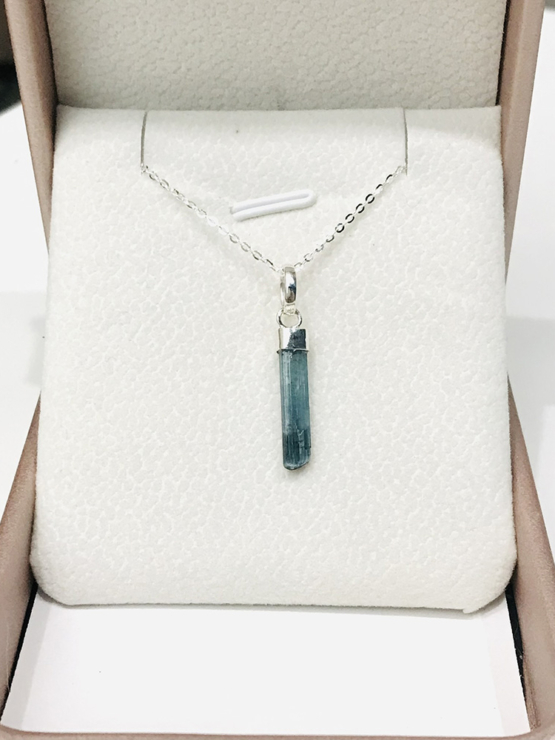 Indicolite tourmaline pendant- Raw tourmaline pendant-Paraiba tourmaline pendant necklace-Indicolite tourmaline crystal pendant