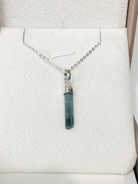 Indicolite tourmaline pendant- Raw tourmaline pendant-Paraiba tourmaline pendant necklace-Indicolite tourmaline crystal pendant