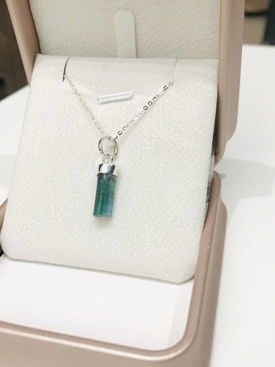 Indicolite tourmaline pendant- Raw tourmaline pendant-Paraiba tourmaline pendant necklace-Indicolite tourmaline crystal pendant