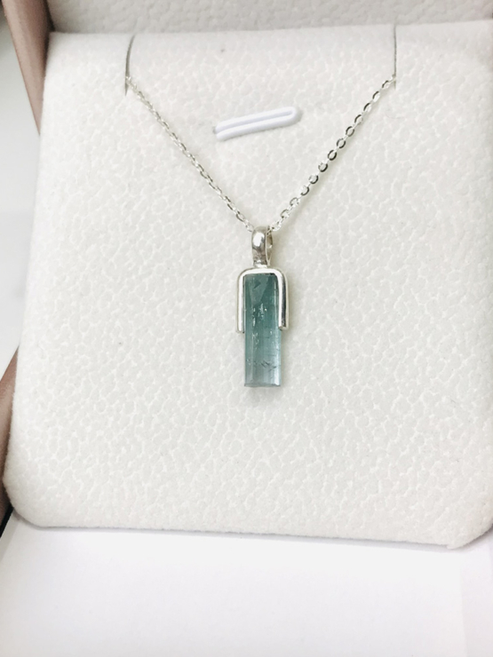 Indicolite tourmaline pendant- Raw tourmaline pendant-Paraiba tourmaline pendant necklace-Indicolite tourmaline crystal pendant