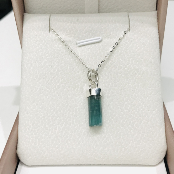 Indicolite tourmaline pendant- Raw tourmaline pendant-Paraiba tourmaline pendant necklace-Indicolite tourmaline crystal pendant