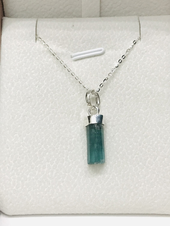 Indicolite tourmaline pendant- Raw tourmaline pendant-Paraiba tourmaline pendant necklace-Indicolite tourmaline crystal pendant