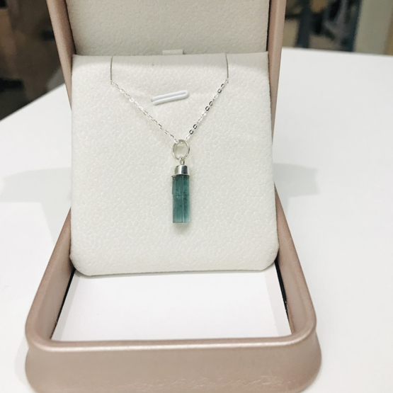 Indicolite tourmaline pendant- Raw tourmaline pendant-Paraiba tourmaline pendant necklace-Indicolite tourmaline crystal pendant