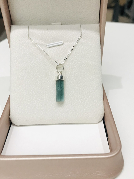 Indicolite tourmaline pendant- Raw tourmaline pendant-Paraiba tourmaline pendant necklace-Indicolite tourmaline crystal pendant