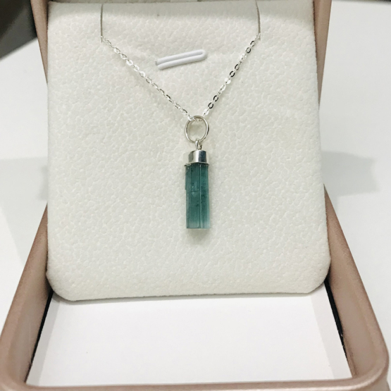 Indicolite tourmaline pendant- Raw tourmaline pendant-Paraiba tourmaline pendant necklace-Indicolite tourmaline crystal pendant