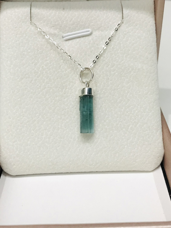 Indicolite tourmaline pendant- Raw tourmaline pendant-Paraiba tourmaline pendant necklace-Indicolite tourmaline crystal pendant