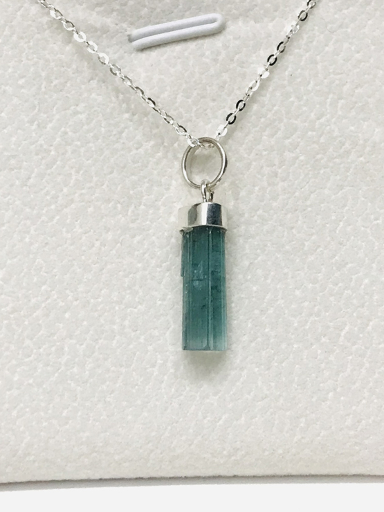 Indicolite tourmaline pendant- Raw tourmaline pendant-Paraiba tourmaline pendant necklace-Indicolite tourmaline crystal pendant