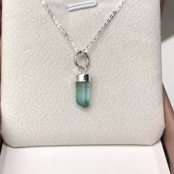 Indicolite tourmaline pendant- Raw tourmaline pendant-Paraiba tourmaline pendant necklace-Indicolite tourmaline crystal pendant