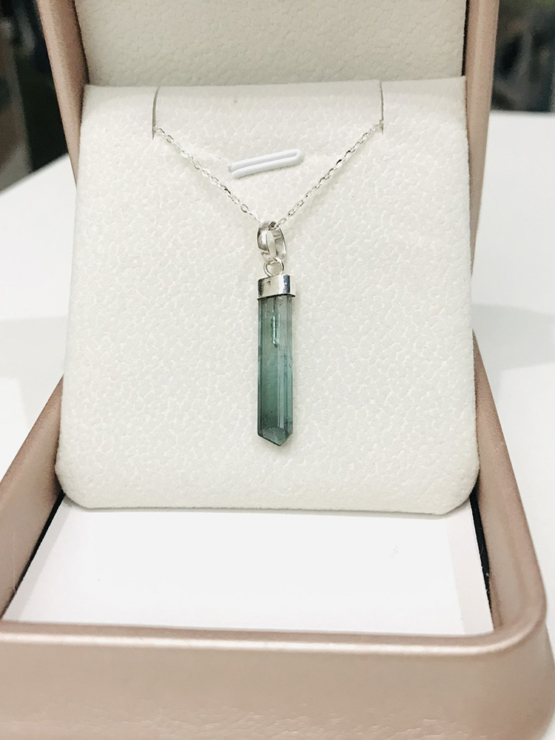 Indicolite tourmaline pendant- Raw tourmaline pendant-Paraiba tourmaline pendant necklace-Indicolite tourmaline crystal pendant