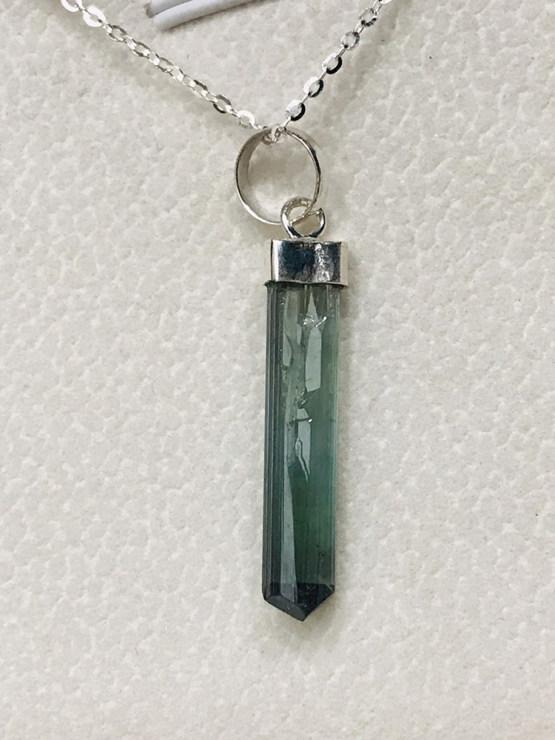 Indicolite tourmaline pendant- Raw tourmaline pendant-Paraiba tourmaline pendant necklace-Indicolite tourmaline crystal pendant