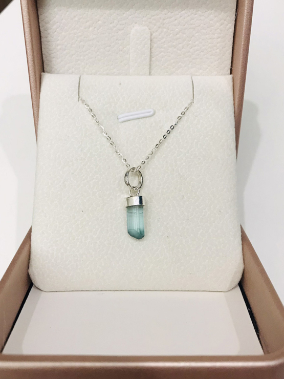 Indicolite tourmaline pendant- Raw tourmaline pendant-Paraiba tourmaline pendant necklace-Indicolite tourmaline crystal pendant