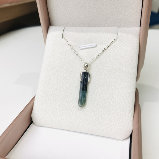 Indicolite tourmaline pendant- Raw tourmaline pendant-Paraiba to