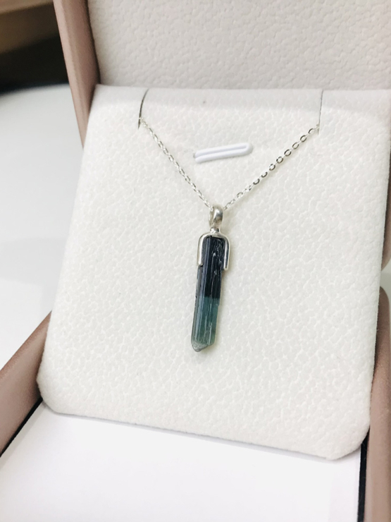 Indicolite tourmaline pendant- Raw tourmaline pendant-Paraiba to