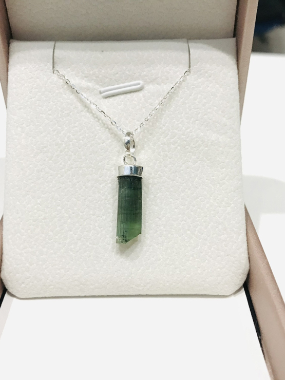 Natural green tourmaline pendant for women- Raw green tourmaline pendant- green tourmaline pendant- tourmaline crystal pendant