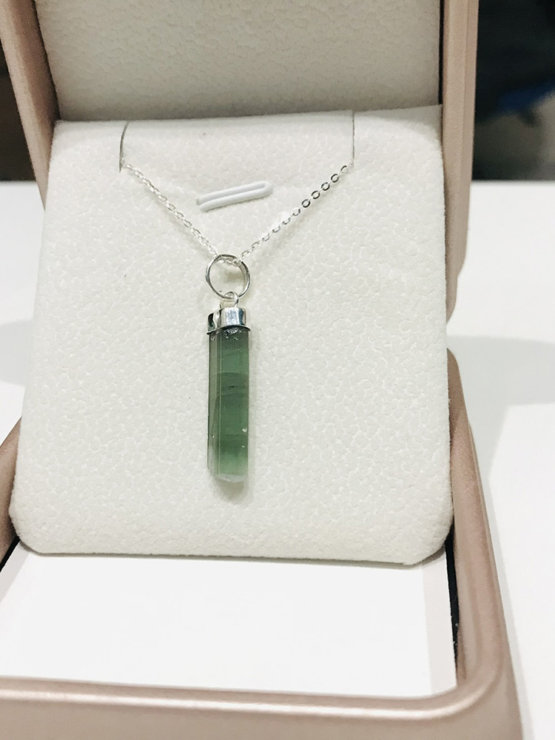 Natural green tourmaline pendant for women- Raw green tourmaline pendant- green tourmaline pendant