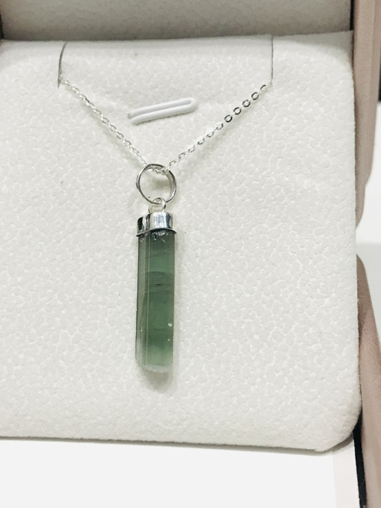 Natural green tourmaline pendant for women- Raw green tourmaline pendant- green tourmaline pendant