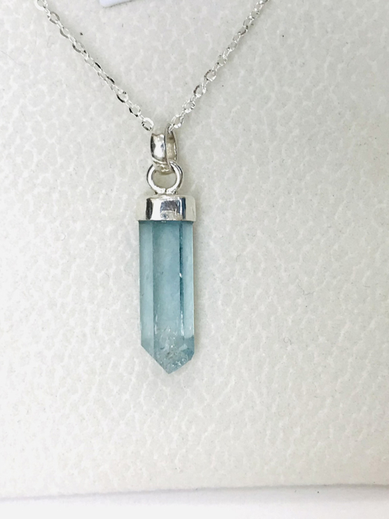 high quality aquamarine pendant necklace for girls-Natural aquamarine pendant-Blue gemstone pendant