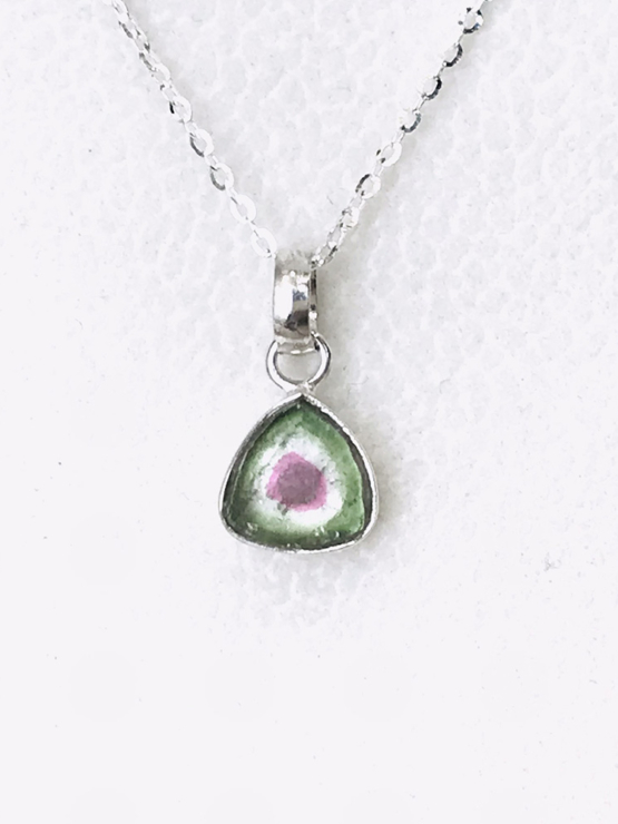 Watermelon tourmaline pendant necklace for girls - raw watermelon tourmaline slice pendant