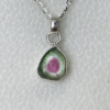 Watermelon tourrmaline pendant necklace for girls - raw watermelon tourmaline slice pendant