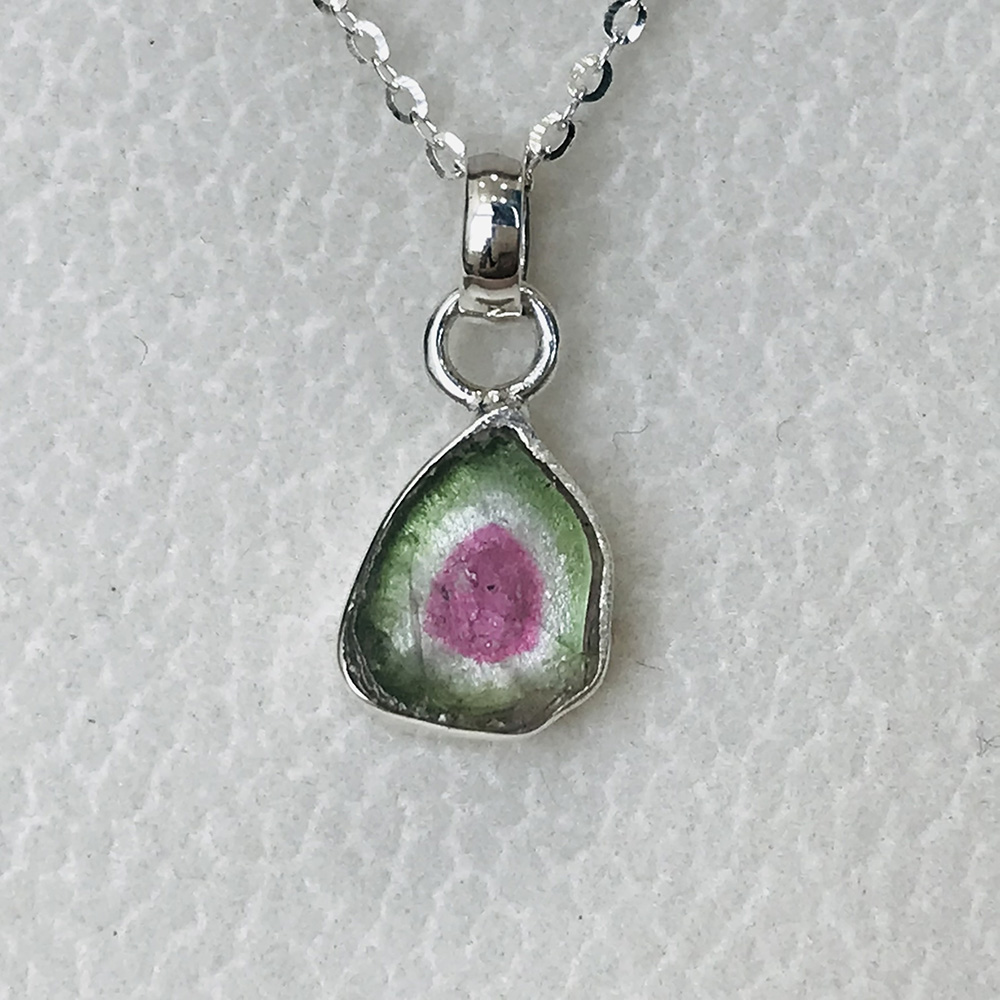 Watermelon tourrmaline pendant necklace for girls - raw watermelon tourmaline slice pendant Watermelon tourrmaline pendant necklace for girls - raw watermelon tourmaline slice pendant