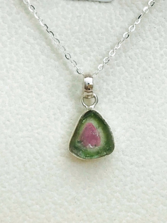 Tiny watermelon tourmaline pendant necklace - Watermelon tourmaline pendant for kids - Natural tourmaline pendant [PWT0059A]