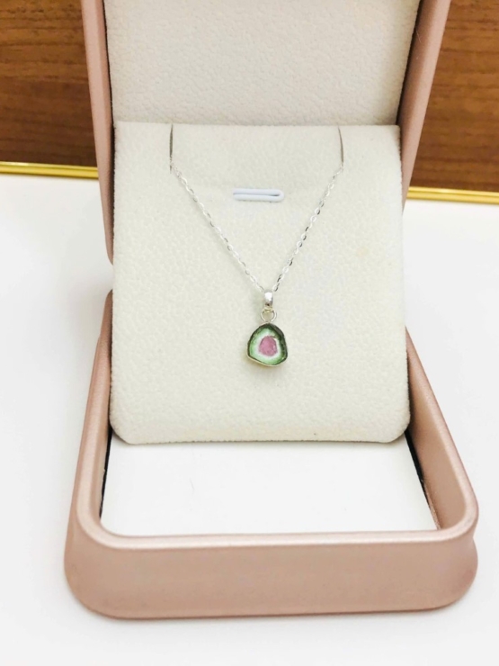 Watermelon tourmaline pendant necklace- watermelon tourmaline necklace for girls- watermelon tourmaline jewelry