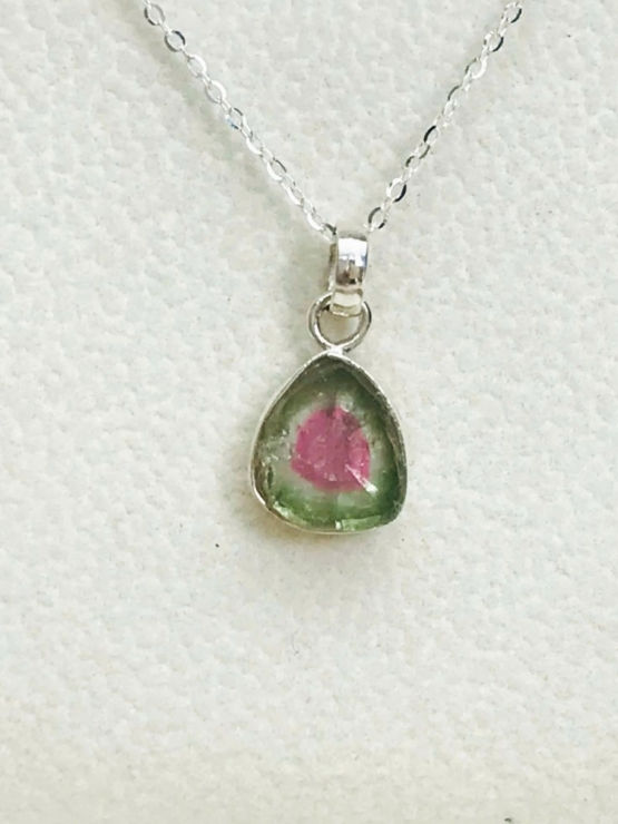 Watermelon tourmaline pendant necklace- watermelon tourmaline necklace for girls- watermelon tourmaline jewelry