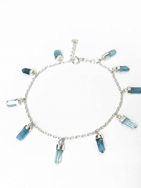 Aquamarine anklet for girls- Aquamarine crystal anklet - raw aquamarine anklet - Blue stone anklet (1)
