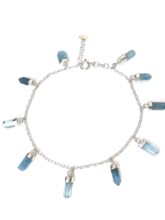 Aquamarine anklet for girls- Aquamarine crystal anklet - raw aquamarine anklet - Blue stone anklet (1)